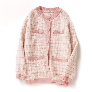 Elegant Pink Tweed Cardigan Sweater